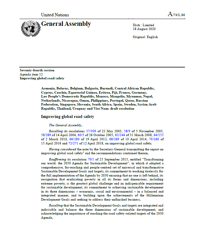 Screenshot of the UN GA resolution document